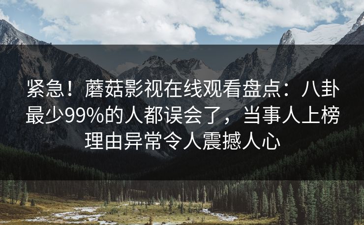 紧急！蘑菇影视在线观看盘点：八卦最少99%的人都误会了，当事人上榜理由异常令人震撼人心
