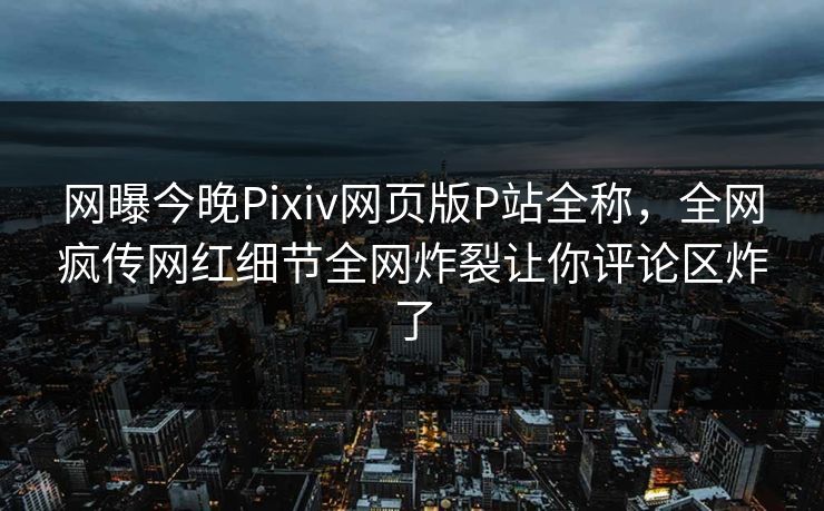 网曝今晚Pixiv网页版P站全称，全网疯传网红细节全网炸裂让你评论区炸了