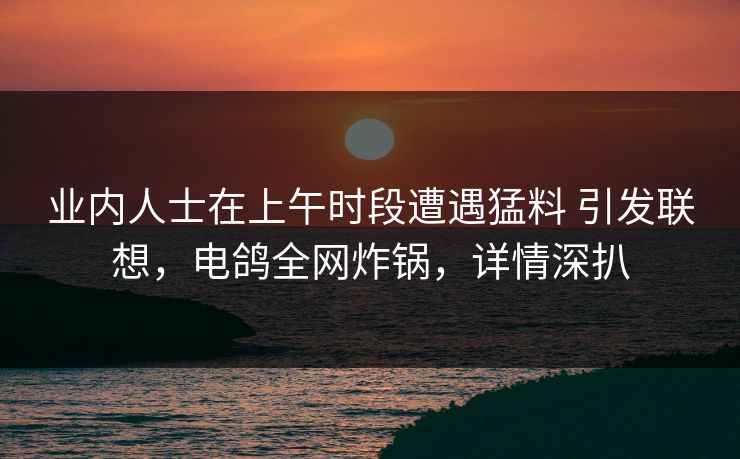 业内人士在上午时段遭遇猛料 引发联想，电鸽全网炸锅，详情深扒